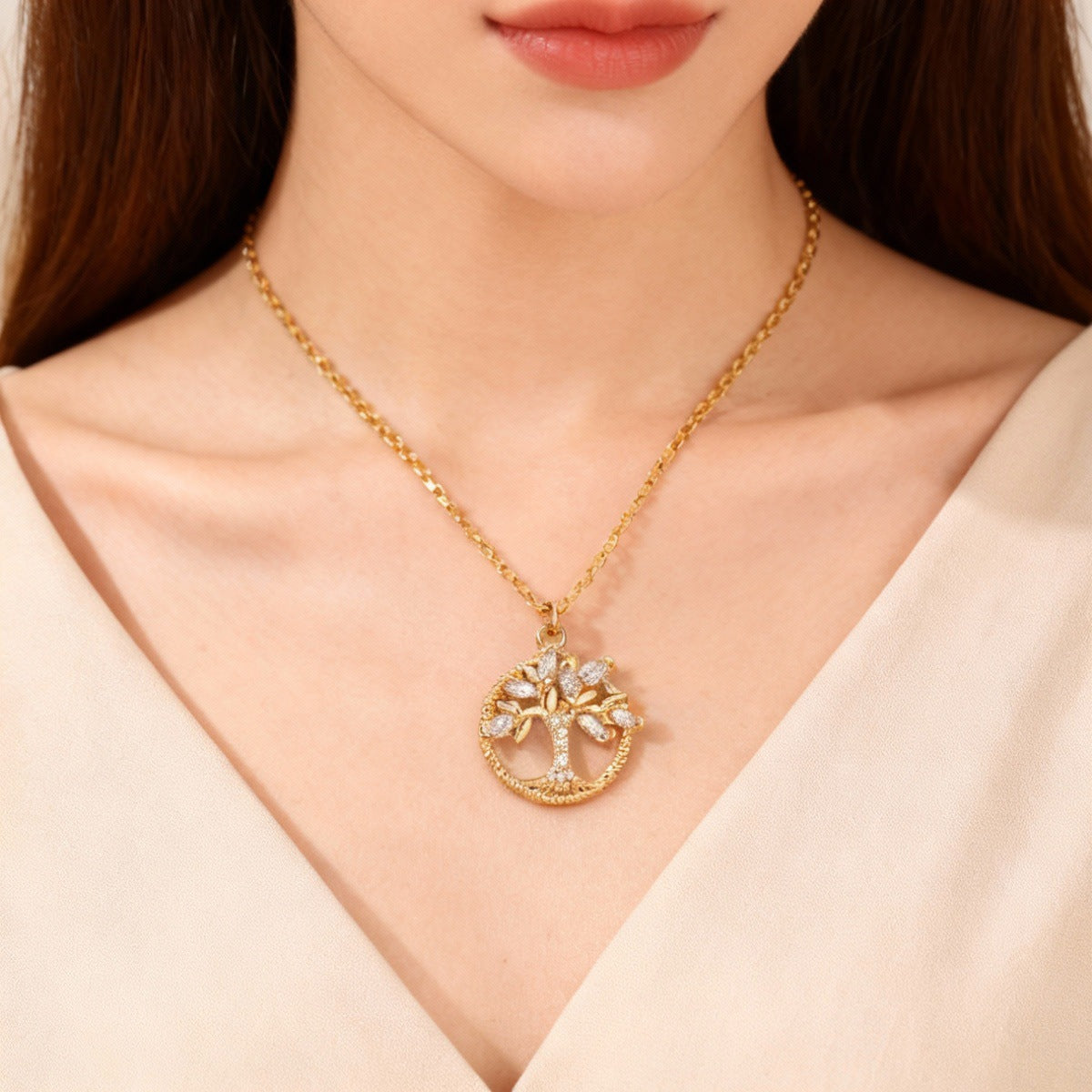 Tree Of Life Necklace Rhinestone Chain Pendant Jewelry Birthday Party Valentine's Day Gifts