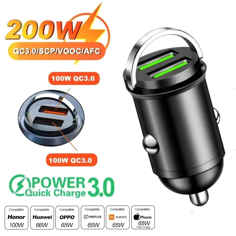 2025 Mini 100W PD QC Pull Ring Fast Charging Car Charger USB C Car Phone Charger Adapter For iPhone Xiaomi Samsung Huawei