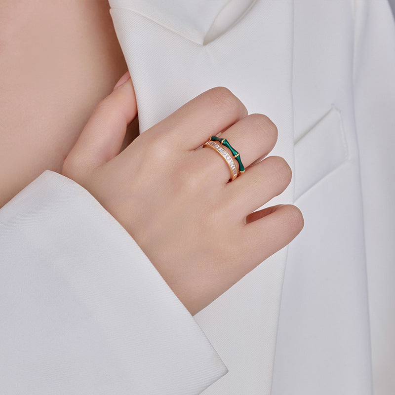 Zircon Bamboo Joint Open Ring Light Luxury Index Finger Ring