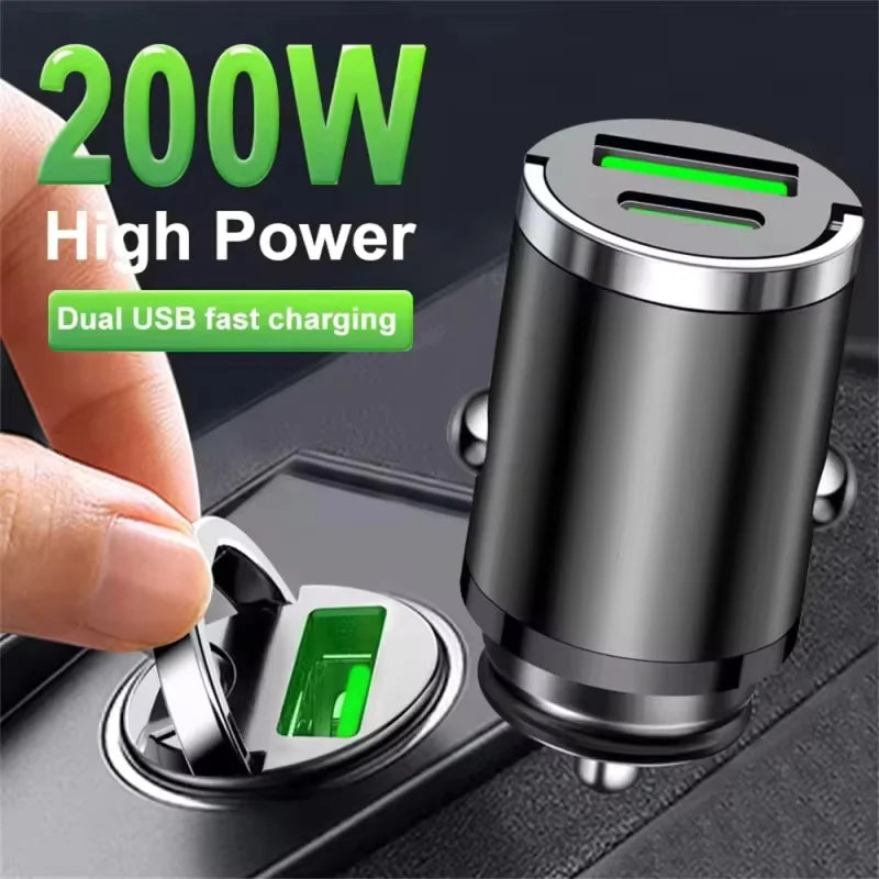 2025 Mini 100W PD QC Pull Ring Fast Charging Car Charger USB C Car Phone Charger Adapter For iPhone Xiaomi Samsung Huawei
