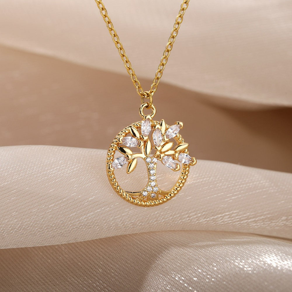 Tree Of Life Necklace Rhinestone Chain Pendant Jewelry Birthday Party Valentine's Day Gifts